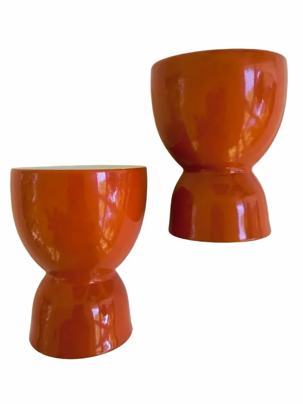 Vintage MCM Knobler Set 2 Orange Egg Cups Porcelain